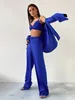 Women's Two Piece Pants 2023 Summer Women Silk Set Solid Outfits High Waist Loose Fit Shirt 2 Matching Satin For