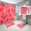 Rideaux de douche Pcs coeur rose rideau de douche ensemble doux coeur saint valentin tapis de bain antidérapant imperméable rideau de douche ensemble R231101