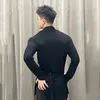 Stage Wear Uomo Ballo latino Top maniche lunghe scollo a V Nero Abbigliamento da pratica Tango Cha Ballroom Competition Camicie Adulto DNV18765