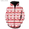 Herrhuvtröjor Sweatshirs Christmas Style Men's Zipper Hoodie With Hood Jackets Spring 3D Printed Hip Hop 2022 Hot Sale Tonåringar överdimensionerade Harajuku Unisex L231101