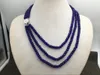 Pendentifs énorme collier de perles à facettes en saphir bleu naturel, 2x4mm, 3 rangées, 18-20''