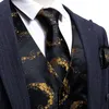 Men's Vests Black 5PCS Designer Mens Wedding Suit Gold Floral Jacquard Folral Silk Waistcoat Tie Brooches Set Barry.Wang Groom 230331