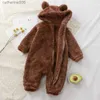 Macacões de inverno roupas de bebê bonito dos desenhos animados urso bebê macacão pijamas algodão infantil menino meninas animal traje zíper macacão 0-24 meses l231101