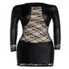 Casual Dresses 2021 Women Sexy PVC Erotic Leotard Black Lace Mesh Wet Look Micro Mini Catsuit Fetish Club Party Leather Dress Late316Z