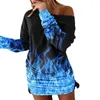 Casual Dresses Mini Dress Skinny Hem Party Elastic Super Soft 3D Flame Print Women