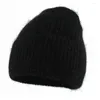 Berets Gorros de pele com forro de lã macio chapéu de inverno quente para mulheres angora malha skullies feminino gorro