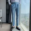 Men's Suits British Style Summer Solid High Waist Trousers Men Formal Pants 2023 Quality Slim Fit Business Casual Suit H120