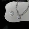 Pendanthalsband 2023 Trendiga eleganta Kpop Split Heart Necklace Opal Metal Silver Color Pearl Multi-Layered For Women Jewelry Gift