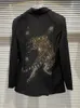 Kvinnors kostymer High Street est 2023 Fashion Designer Jacket Back Rhinestone Tiger Mönster axelplatta blazer