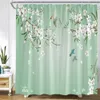 Shower Curtains Flowers Bird Shower Curtains Floral Plant Vintage Chinese Style Bath Curtain Set Fabric Bathroom Decoration with R231101
