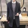 Trench da uomo Cappotto con colletto con bavero Elegante cardigan di media lunghezza tinta unita formale da lavoro per l'autunno inverno in lana