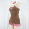 Ани зимнее теплое милое плюшевое платье с медведем для девочек, женское клетчатое платье с котом, униформа Лолиты, костюмы, костюмы для косплея