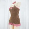 Ani Winter Warm Nettes Mädchen Plüsch Bär Kleid Frauen Katze Plaid Maid Lolita Unifrom Outfits Kostüme Cosplay Cosplay