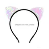 Headbands Korean Cross Border Headbands Bowknot Animal Double Sided Sequins Cat Ear Hair Band Womens Party Fabric Headwear Drop Delive Dhfts