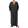 Mäns sömnkläder Wenam Cotton Robe Kaftan Thobe Tunic Pilgrim Shirt med fickor Högkvalitativ svart loungewear nattklänning