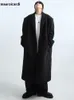 Women's Wool Blends Mauroicardi Autumn Winter Long Oversized Warm Soft Black Trench Coat Men with Shoulder Pads Loose Casual Korean Fashion Overcoat 231031