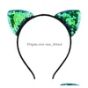 Headbands Korean Cross Border Headbands Bowknot Animal Double Sided Sequins Cat Ear Hair Band Womens Party Fabric Headwear Drop Delive Dhfts