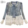 Women's Jackets 2023 Jeans Jacket Women Casacos Feminino Slim Lace Patchwork Beading Denim Lady Elegant Vintage Coat Dropship WWJ084