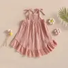 Vestidos de menina 0-5 anos crianças meninas vestido de verão bebê amarrar alças sem mangas rendas babados plissados roupas casuais de criança