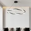Pendelleuchten, minimalistische runde Kronleuchter-Lichter für Wohnzimmer, schwarze weiße Lampe, Esszimmer, geführtes kreisförmiges Design