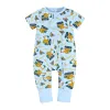 Nouvelle mode nouveau bébé fille garçon barboteuses impression col rond fermeture éclair coton à manches courtes infantile pyjamas enfant en bas âge combinaison body pour nouveau-né