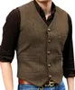 Mäns västar passar formell V -halsull Herringben Tweed Casual Waistcoat Business Vest Groomman For Wedding Green/Black/Brown 230331