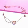 Bracelets de cheville russes en or violet 585, personnalisés, cœur, chaîne double couche, pieds plaqués en rose 14 carats