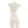 Ani Weiß Sexy Spitze einteiliger Badeanzug Uniform Kostüm Lolita Mädchen Sukumizu Body Bademode Pool Party Kleidung Cosplay
