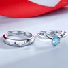 Cluster Rings Delicate Blue Zircon Deer Ring For Couple 2PCS ECG Love Line Drawing Stitching Open Set Wedding Engagement Jewelry Gift