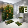 Shower Curtains Oil Painting Sunflower Shower Curtain Sets Pcs Nature Flowers Non-slip Bath Mat Waterproof Shower Curtain Sets R231101