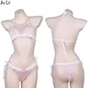 Ani Beach Girl Anime Leuke Roze Geruite Bikini Badpak Badmode Unifrom Vrouwen Kanten Ondergoed Lingerie Outfits Kostuums Cosplay