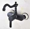 Kitchen Faucets Black Oil Rubbed Bronze Two Ceramic Base Wall Mounted Bathroom Sink Faucet Swivel Spout Mixer Tap Single Lever Anf874