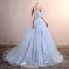 Vestidos quinceanera princesa céu azul flores apliques beading profundo decote em v tule vestido de baile rendas plus size doce 16 debutante festa aniversário vestidos de 15 anos q20