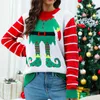 Pulls pour femmes Pull laid en jacquard de Père Noël pour femme Dessin animé de Noël Manches longues à rayures Bloc de couleur Tricots d'extérieur Sweat-shirts Tops