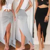 Tweedelige Jurk 2023 Sexy Onregelmatige Rokken Vrouwen Zomer Charm Split Lange Rok Slit Party Bodycon Grijs Zwart Kantoor Dame