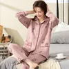 Pijama de roupas de sono feminino Defina feminino de algodão impressão floral de moda longa Cardigan Terne 2 peças