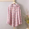 Kvinnor BLOUSES Pink Hoodied Plaid Shirt Youth Ladies Single-Breasted Tops Woman Shirts 2023 Blus Spring Clothing A643