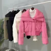 Frauen Daunen Parkas Winter Verdicken Dünne Kurze Jacke Koreanische Warme Plüsch Revers Mäntel Casual Baumwolle Übergroßen Rosa Crop Chaquetas 231031