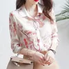 Kvinnors blusar Spring Autumn Polo-Neck Pink Floral Printing Sweatshirt Damer Långärmad elegant mode All-Match-knappar Blus Top