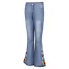 Jean femme Bootcut Denim cloche bas fleuri brodé fleur sauvage Vintage bouton pantalon pour femmes pantalon droit ample