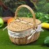 Dinnerware Sets Picnic Basket Fruit Snack Woven Storage Lid Vegetable Serving Wooden Trays Cane