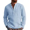 T-shirts pour hommes 2023 Hommes T-shirt à manches longues Lin Bouton Up Tops Été Lâche Chemise à col en V Mode Casual Mâle