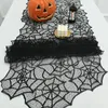 Runner da tavola Tovaglia di Halloween Pizzo Ordito Maglieria Ragnatela Decorazione per feste di Natale Prop Scava Fuori Runner nero Tessile Lino 50 * 205 231101