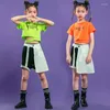 Abbigliamento da palcoscenico Abbigliamento da ragazza hip-hop T-shirt con top corto verde arancione Pantaloncini con gonna estiva bianca nera Abbigliamento per bambini da ballo jazz Streetwear