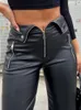 Damen-Hosen, kryptografisches PU-Leder, mit Reißverschluss, hohe Taille, Club-Party, lässig, schick, gerades Bein für Damen, Hose, Hose, Gothic, locker, 231101