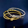 Bangle Brand Luxury T Knot Designer Bangle Bracelet Double Line Rope Womens Minority 18K Gold Silver Shining Crystal Diamond Bangles Brac