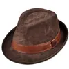 Large Brim Chapeaux Seau Hommes Véritable Cuir Daim Peau De Vache Nubuck Marron Fedora Gentleman Mâle Jazz Hip Pop Caps 56 60 cm Chapeau Ajusté 231101