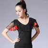 Stage Wear National Standard Dance Blouse Girls Modern Jacket Short Sleeve Female Ballroom Trumpet Plus Size Top D-0030