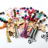 Cow Beads Leather Tassel Cute Cow Wood Bull Wooden Bead Wristlet Sliced Beef Head Western Denim Bracelet Cow Print Keychain FY3451 bb0401