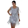 Robes décontractées Années 1920 Flapper Robe Roaring 20s Great Gatsby Sequin Rumba Dance Disco Embelli Art Déco Femmes Été